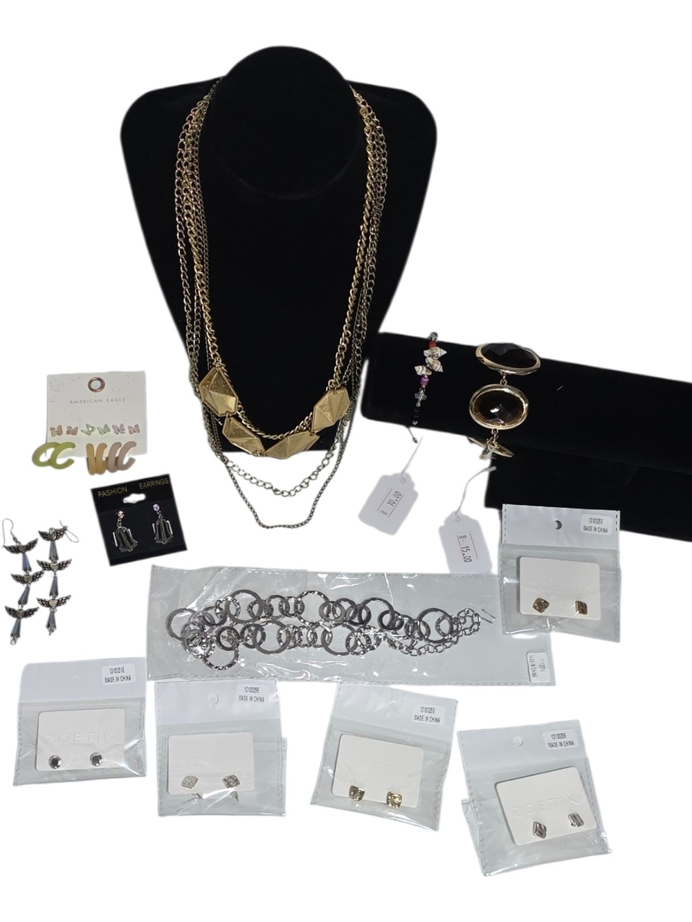 Bundle Reseller Wholesale Gold Tone Multi Chain Necklace Bracelet Earrings Mix